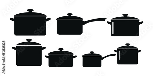 Black silhouette of cooking pots isolated on white background