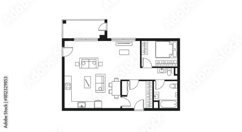 Detailed architectural plan showcasing a modern apartment floor layout with rooms