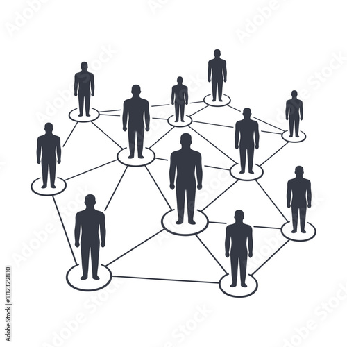 A network of interconnected people represented by silhouettes isolated on it symbolizes connection, communication, and social interaction