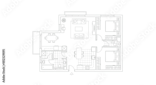 Detailed architectural floor plan showcasing a modern apartment layout with distinct rooms