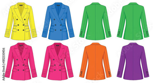 A colorful collection of women s blazers displayed in various vibrant shades