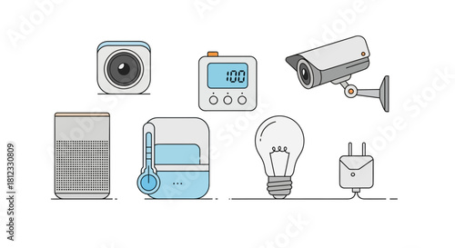 Smart home automation devices offer security and convenience, enhancing modern living with innovation and sleek design, originally a scalable vector graphic