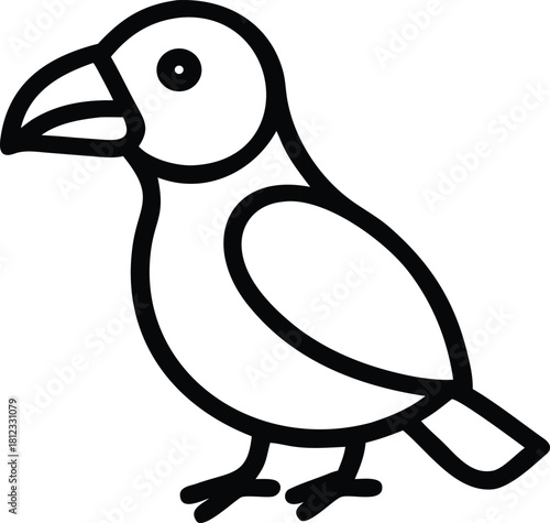 Puffin bird with fish vector outline icon on white background