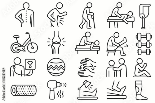 Physiotherapy and Rehabilitation Line Icons Set