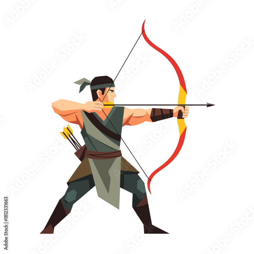 Skilled Archer Aiming Bow and Arrow with Precision.