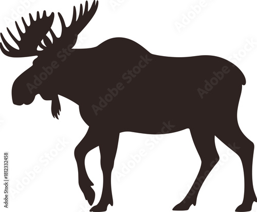 PrintMajestic moose silhouette walking gracefully in wilderness, wildlife animal illustration, isolated vector design for nature, forest, outdoor themed projects