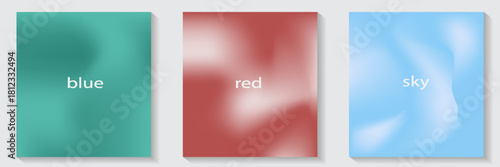 Simple and soft vector background. Nude gradient poster set. Abstract light peach, blue color banner. Blurred fresh sky and red gradient background. vector