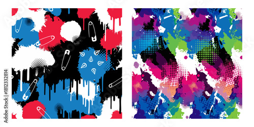 Vibrant abstract splatter paint art with drips and gradients