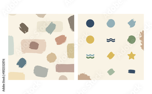 Abstract shapes and nautical elements on a creamy background