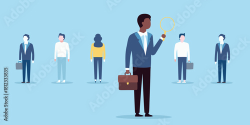 Recruiter searching for the right candidate with a magnifying glass