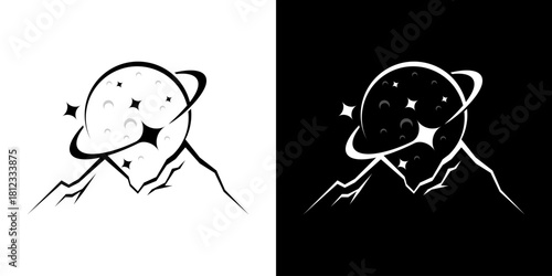 moon peak logo.  mountain and moon vector logo design
