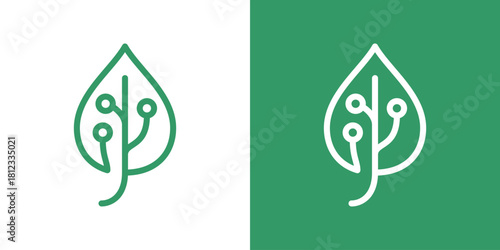 leaf technology logo. a dual-meaning design combining a leaf and circuit lines