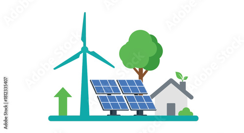 Sustainable living powered by wind and solar energy for a cleaner future, showcasing eco-friendly home and renewable resources for a brighter tomorrow