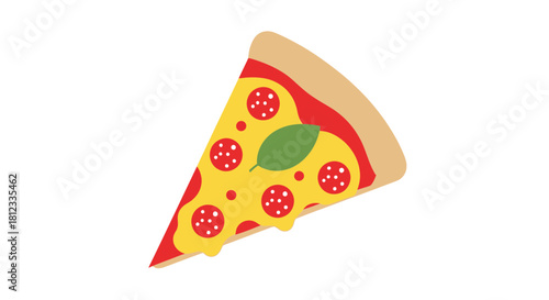 Delicious pepperoni pizza slice with fresh basil, perfect for menus, restaurants, and food-related designs, originally created as scalable vector art
