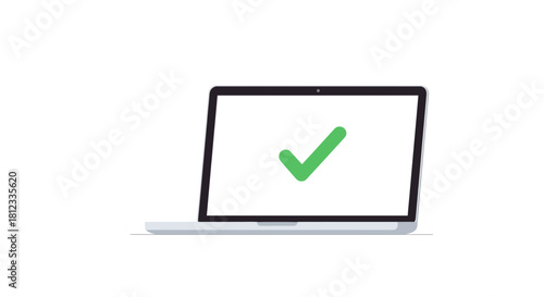 Laptop displaying green checkmark for success, perfect for digital marketing, task management, or business presentations, originally a scalable vector graphic