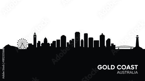 Gold coast australia skyline silhouette with ferris wheel and lighthouse