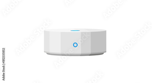 Modern white smart home hub with blue light accents for seamless connectivity and automation, a cutting edge device for control and convenience