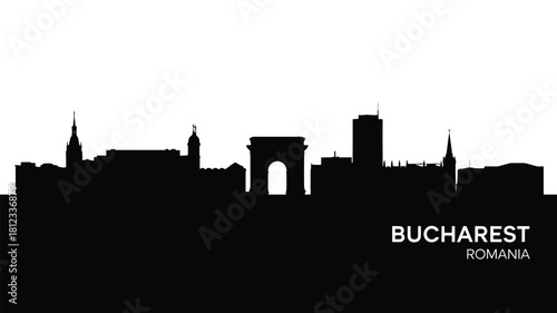 Bucharest cityscape silhouette with triumphal arch