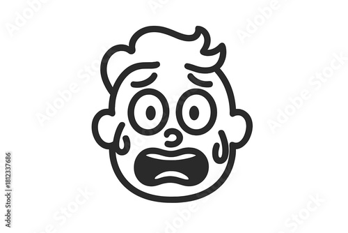 Frightened cartoon character head sweating profusely and screaming in extreme panic