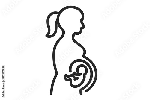Side profile silhouette of a pregnant woman showing the developing fetus inside the womb