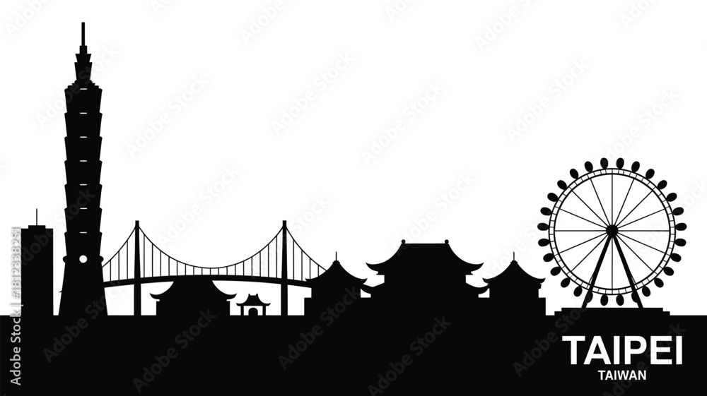 Obraz premium Taipei city skyline silhouette with famous landmarks