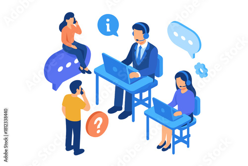 Customer service team assisting clients using phone and chat communication channels