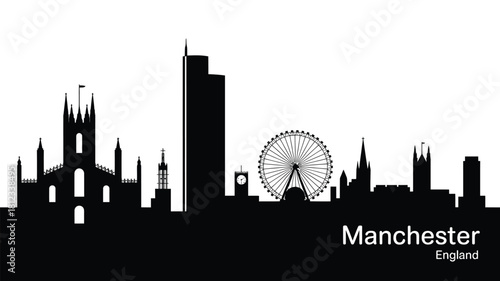 Black and white silhouette of the manchester skyline