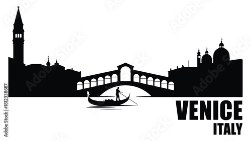 Venice italy silhouette of rialto bridge and gondola