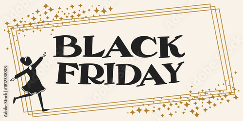 Black Friday Inscription on Gold Glitter Frame – Luxury Holiday Sale Banner, Glamorous Golden Sparkle Background for Promotions, Discounts, Retail Marketing, Elegant Shopping Event Design