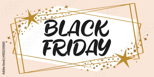 Black Friday Inscription on Gold Glitter Frame – Luxury Holiday Sale Banner, Glamorous Golden Sparkle Background for Promotions, Discounts, Retail Marketing, Elegant Shopping Event Design