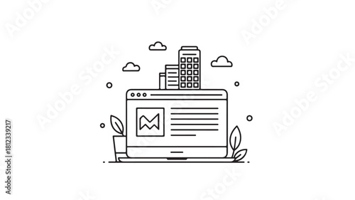 Vector illustration of a modern city building icon designed for web and print business technology