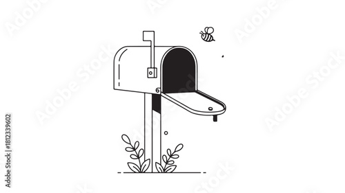 Red open mailbox with flag and letter delivery icon