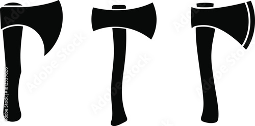 Axe and Hatchet Silhouettes Vector Set, Featuring Different Styles of Hand Tools for Lumberjack, Woodworking, Camping, Construction, and Forestry Graphics.
