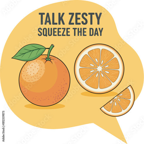 Talk zesty orange fruit cartoon illustration for health food Vector Illustration  
