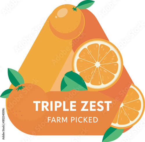 Triple Zest Farm Picked Orange Graphic Design with Geometric Shapes Vector Illustration 
