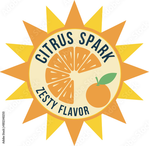 Citrus Spark Zesty Flavor Graphic with Orange Sunburst Design Vector Illustration 