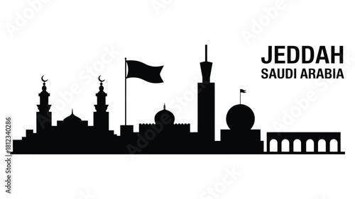 Jeddah saudi arabia cityscape silhouette with islamic architecture