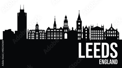 Leeds england skyline silhouette black and white cityscape