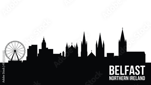 Belfast northern ireland city skyline silhouette with ferris wheel