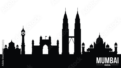 Mumbai skyline silhouette with iconic buildings