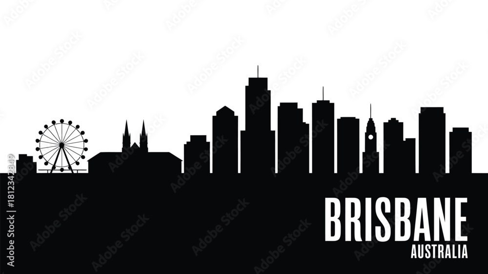 Fototapeta premium Brisbane australia city skyline silhouette with ferris wheel