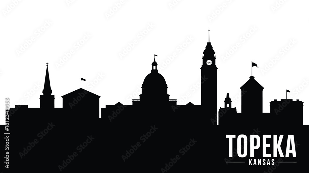 Naklejka premium Topeka kansas city skyline silhouette with clock tower
