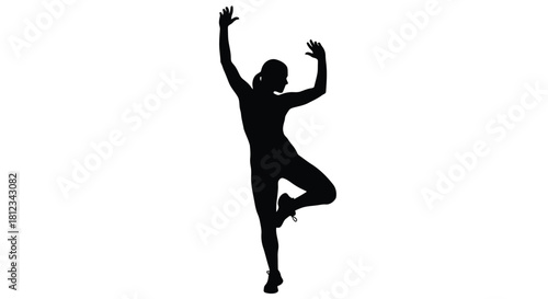 Abstract geometric composition featuring a striking red and blue silhouette against a grayscale background with subtle texture elements