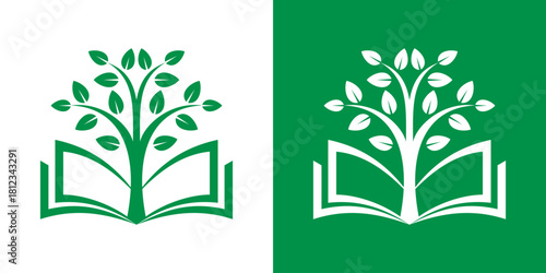 tree book logo.  logo tree in the book design template for education, learning and schools