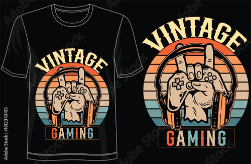 Vintage Gaming Typography T-Shirt Design, Retro Gamer Style Graphic Tee with Classic Pixel Aesthetic, Old School Arcade Gaming Shirt for Men and Women, Nostalgic Retro Video Game Apparel