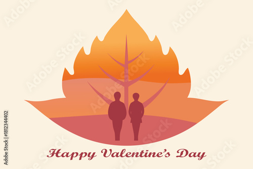 Autumn Leaf Carved Couple Silhouette – Valentine Vector