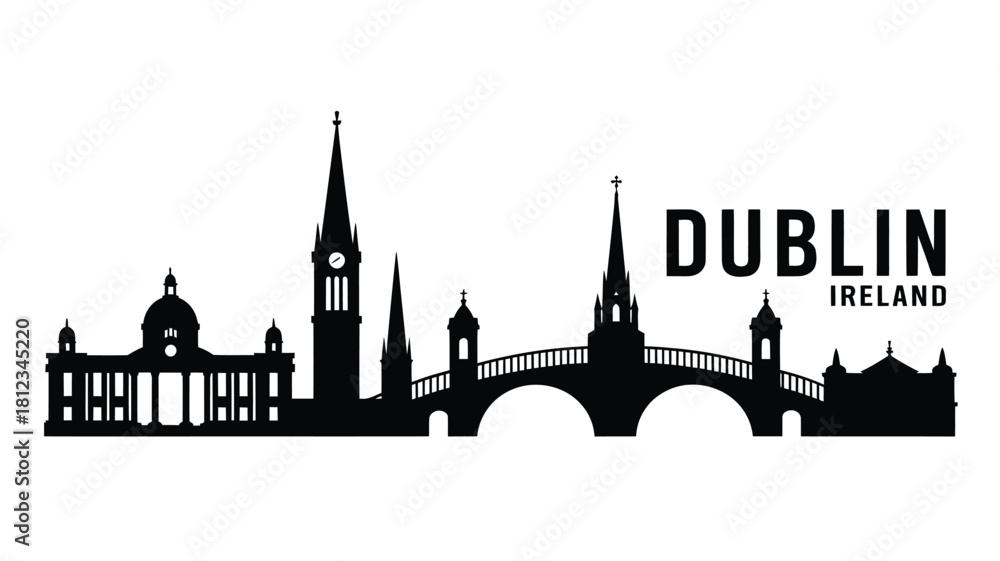 Fototapeta premium Dublin ireland skyline silhouette landmark buildings and bridge