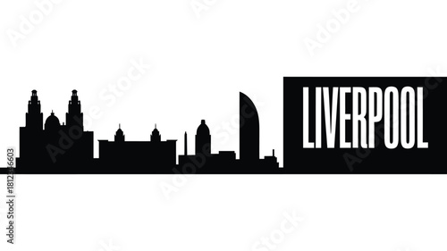 Black silhouette of liverpool skyline with city name text