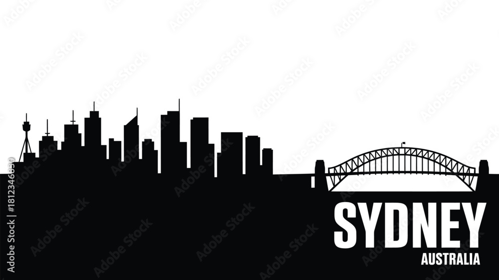 Naklejka premium Iconic sydney skyline and harbour bridge silhouette in black and white