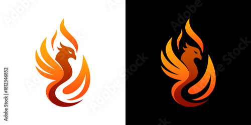 phoenix fire logo. gradient rising phoenix logo design